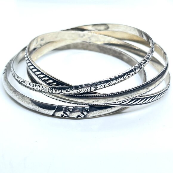 VINTAGE TAXCO & DAKOTA WEST SHUBE 925 STERLING SILVER BANGLE BRACELET LOT SET - Picture 1 of 15
